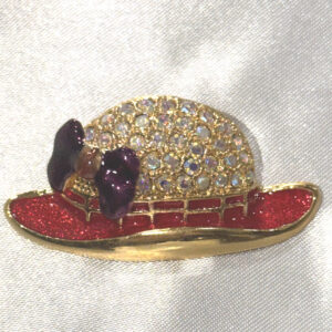 Red Brim Rhinestone Gold Broach