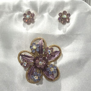 Purple/Lavender Flower Rhinestone Broach and Earring set