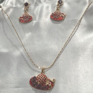 Red Hat Rhinestone accent Earring & Necklace Set