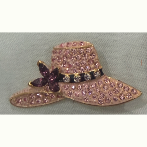 Pink Rhinestone Hat with Bow Broach