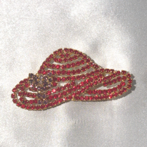 Red Rhinestone Gold Undertone Broach