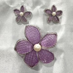 Purple/Lavender Flower Broach and Earring set