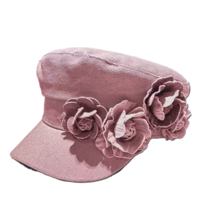 Pink Floral Embellished Denim Beret
