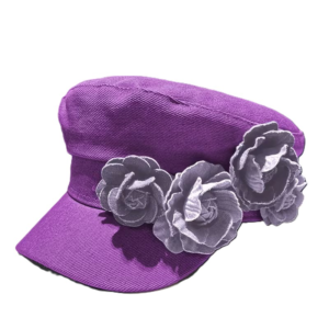 Purple Floral Embellished Denim Beret