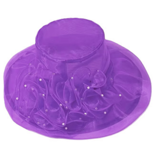 Purple Organza Foldable Hat Faux Pearls