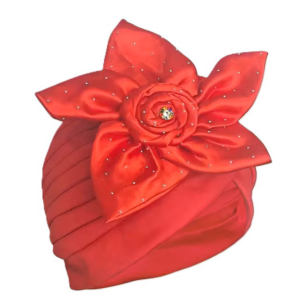 Red Bohemian Style Soft Beanie with large Floral Decor