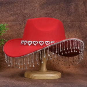 Red Cowboy Hat Sparkling Teardrop Rhinestones