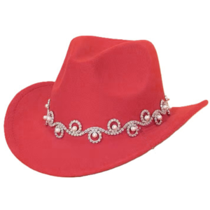 Red Cowboy Hat with Flower shaped Rhinestone decoration